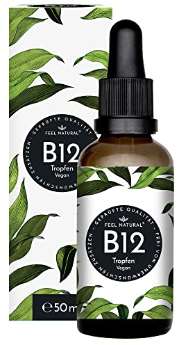 Vitamin B12 Tropfen 50 ml - 500µg pro Tropfen - beide aktive Formen Adeno - & methylcobalamin b12 - Vegan & hochdosiert - Laborgeprüft, ohne Zusätze, in Deutschland produziert