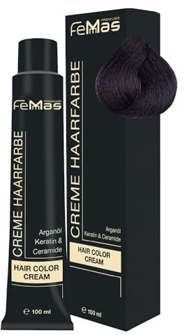 FemMas Hårfärg, mörklila 2.2, professionell färgkräm med arganolja, keratin och ceramider, permanent färgning eller toning för varaktiga resultat, 100 ml