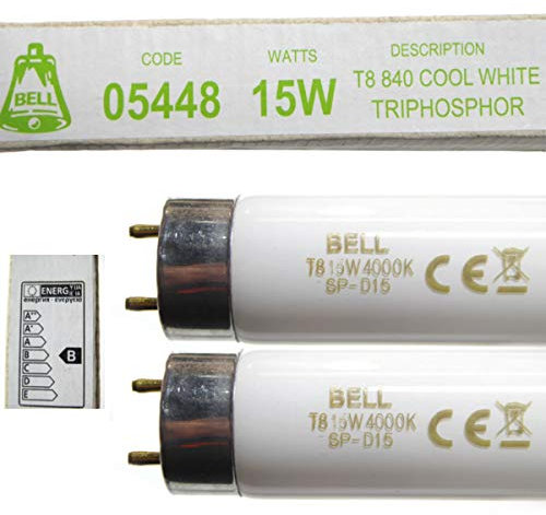 Bell Lighting 2 Pack of 15W T8 450mm 18 Fluorescent Tubes Cool White 4000k 05448