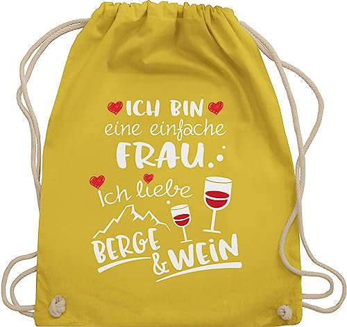 Turnbeutel Rucksack - Skiurlaub Apres Ski - Einfache Frau - Berge & Wein - weiß - Unisize - Gelb - skifahrer beutel skioutfit rucksackbeutel hüttengaudi taschen apre tasche apreski sportbeutel