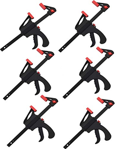 KAHEIGN 6Pcs Quick Grip Clamps, 4 inch Ratchet Bar Clamps One Hand Quick-Release Bar Clamp Tools for Wood Fast Easy Clamping