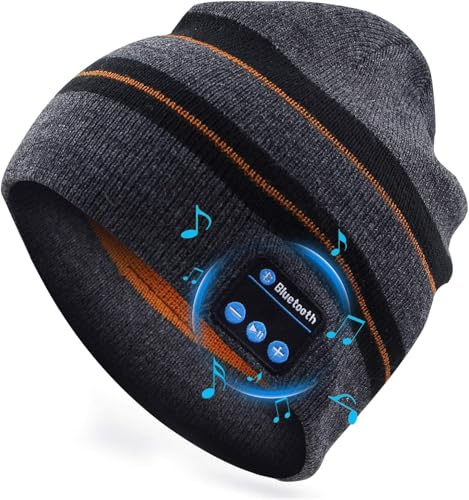 Puersit Bluetooth Beanie Mütze Kopfhörer Waschbare Freizeit Strickmütze Headset Geeignet für Outdoor-Sportarten Einzigartige Geschenke für Weihnachts, Geburtstag Gestreift