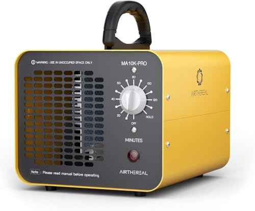 Airthereal MA10K-PRO Industrial Ozone Generator, Odor Eliminator, Heavy Duty O3 Device with Timer, Ozone Air Ionizer for Home, Office, Basement, Hotel and Car, Yellow | 10000g/h O3 gegen Rauch & Schimmel. Ideal für Keller, Kfz & Renovierung. Perfekt für Vermieter, Hotels & Reinigungs-Profis