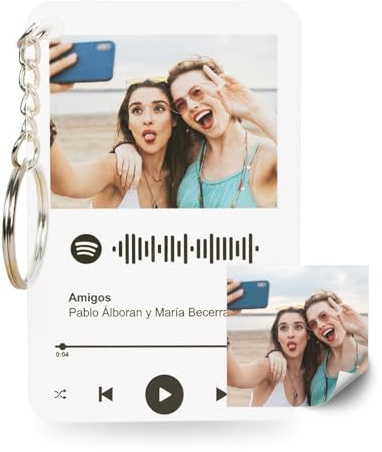 CUAC REVOLUTION Llavero Personalizado Placa Spotify Personalizada con Foto y Canción Favorita. Regalo Original Personalizado para Navidad. Placa Personalizada de Metacrilato con Código Escaneable.