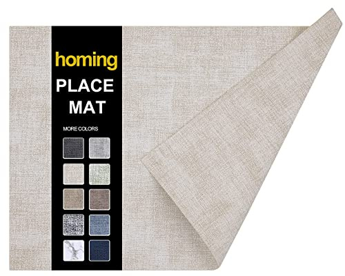 homing Faux Leather Heat Resistant Placemats 6 Packs, Waterproof Wipeable Dining PU Place Mats for Indoor & Outdoor, Easy to Clean, Beige
