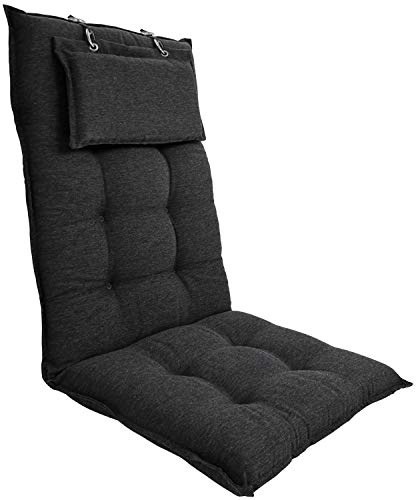 DILUMA | Hochlehner Auflage Luxor 119x50 cm Anthrazit mit Kopfpolster | Luxus Stuhlauflage mit 8 cm Polsterung