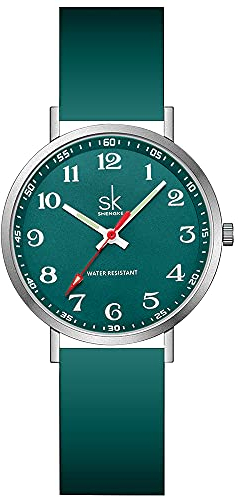 SHENGKE SK Ultra Thin Fashion Scrub Women Watch for Medical Professionals,Nurses,Doctors,Students Watch with Easy Read Dial,Colorful Silicone Band (Green)