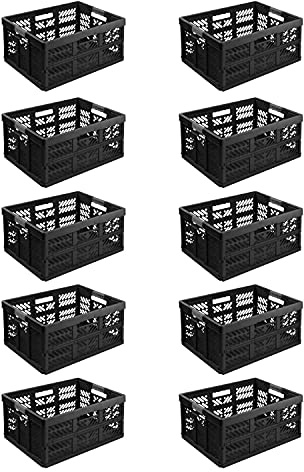 10X Stabile Profi Klappbox 45L - 54 x 37 x 28 cm - Einkaufskiste klappbar mit Soft-Griffe - Transportkiste stapelbar, Schwarz