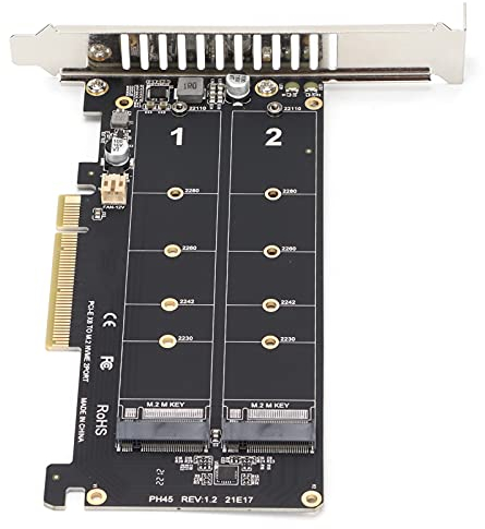 Yoidesu Adapter Card, Dual M.2 NVMe SSD to PCIE X8 M Key Hard Drive Converter, M.2 PCIE Adapter Reader Expansion Card(ph45)