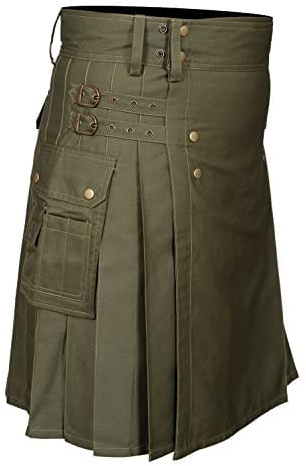 Kilts for Men Utility Kilt Cotton Cargo Pockets (Belly Button Measurements 42, Olive Green)