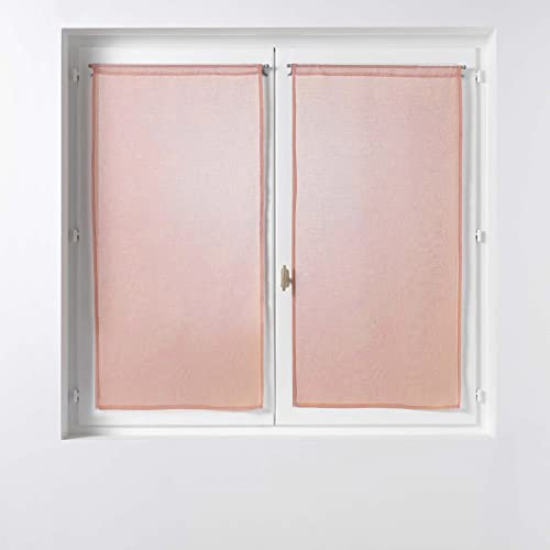 Douceur d'Intérieur, Paire de Voilage Droite Passe Tringle 2 x 60 x 120 cm Voile Sablé, Sandra Rose