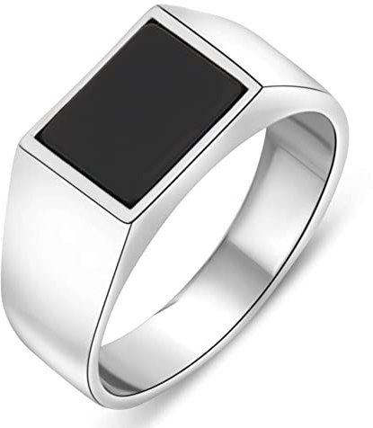 Siegelring Onyx Stein Schwarz 925er Sterling Silber Rhodiniert Damen Herren 64 (20,4 mmØ)