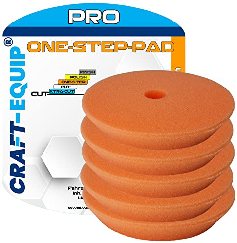 5er Sparpack Craft-Equip PRO Polierschwamm Polierpad mit Klettverschluss Made IN EU (5er Sparpack 150mm DA Polierschwamm ONE-Step ORANGE)