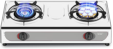 IBOWZ Tables de Cuisson à Gaz Cuisinière à gaz de Camping Portable Cuisinière à gaz 2 brûleurs Wok 5,2 KW Table de Cuisson légère en Acier Inoxydable,Cuisinière avec FFD et Supports de Casserole e