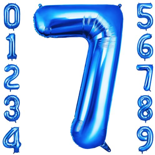 OFFCUP Geburtstag Zahl 7 Blau, Geburtstagsdeko Ballons | Riesige Folienballon in 40 - 101cm, für Männer Frauen Geburtstagsparty Deko, Jubiläum 7 Jahre Deko