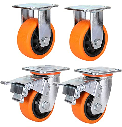 Schwerlastrollen Polyurethan-Lenkrollen, 4-teiliges Set, Trolley-Räder, leise Laufrollen, Werkbankrollen, bewegliche Rollen mit doppelten Kugellagern, schützen Böden (100 mm, Richtung x2 + Bremse x2