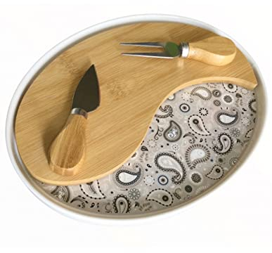 BRANDANI TAGLIERE SHANTI SABBIA PORCELLANA/BAMBOO CON 2 COLTELLI FORMAGGIO 52854
