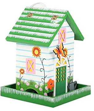 UPJAKS Wild Bird Feeder Wooden Bird Feeder Print Handmade Bird House Feeder Decorative Hanging Bird Feeder for Garden Yard Outside Decoration for Bird Lovers Garden Decoration