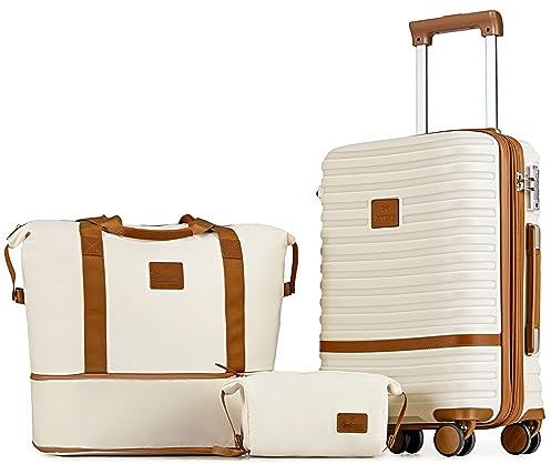 Joyway Carry On Luggage 20 Inch Expandable Suitcase with Spinner Wheel, 3 Piece Hard Shell Luggage Set with TSA Lock(White)