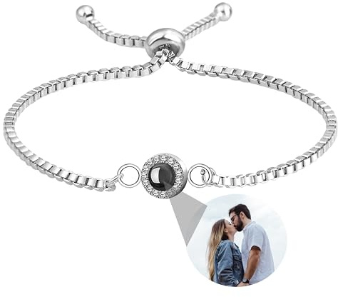 Godchoices Bracciale fotografico personalizzato Bracciale con proiezione di foto Bracciali fotografici a cerchio con immagine all'interno per donne/uomini/coppia/migliore amico