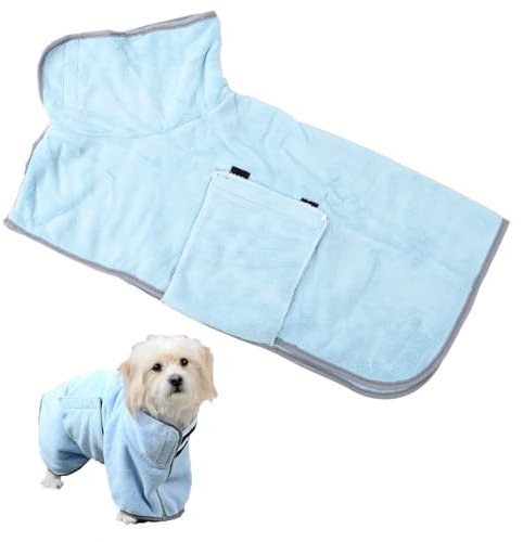 Dibotell Hundebademantel Mikrofaser Hundetrockenmantel für kleine und mittelgroße Hunde, super saugfähig hundehandtuch Verstellbar Kragen und Taille Trockenmantel zum Baden und Schwimmen (Blau)