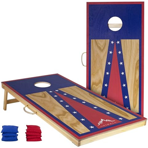 Himal Cornhole Board Set für draußen, wählen Sie zwischen 4 x 60 cm blau-roten Spielbrettern, inklusive 8 Maisloch-Wurfbeuteln