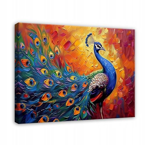 WallArena Leinwand Bilder 60x40 cm | Vogel Pfau, Leinwandbilder, Bild auf leinwand, Format: 60x40 cm (BxH) - einteilig auf Canvas Leinwand. Das Leinwand