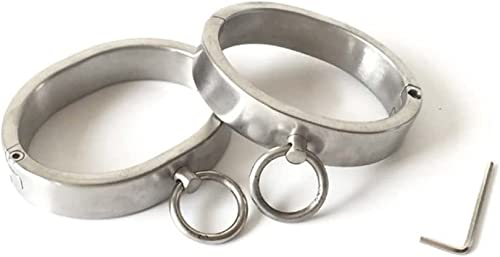 Soarvlorfy Metall Slave BDSM Bondage Lock Knöchel Manschette Schwer Edelstahl Oval Fußfesseln Fetisch Bein Fesseln Erwachsene Spiele Erotik Sexspielzeug für Frauen Männer Paare,Silber,Männer
