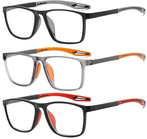 Fsread 3 Pack Reading Glasses Men Sporty Blue Light Blocking Comfortable and Flexible Lightweight Readers +1.5