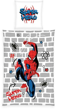 Herding Bettwäsche Spider Man, Kopfkissenbezug ca. 80 x 80 cm, Bettbezug ca. 135 x 200 cm, Mit Knopfleiste, 100% Baumwolle