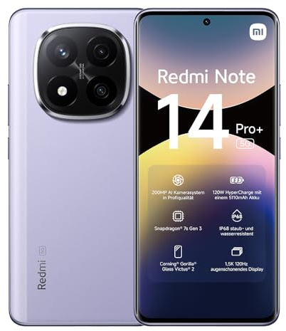 Xiaomi Redmi Note 14 Pro+ 5G Smartphone, 12+512GB, Purple, 200MP pro-grade AI camera, IP68, 120W HyperCharge, AI features (charger not included)