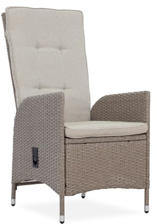 Gartenstuhl SYLT - 56cm - beige - Stoff-Bezug Polyrattan Armlehne Outdoor | hoher Komfort, pflegeleicht, langlebig, stabil, Kissen inklusive, Wetterfest