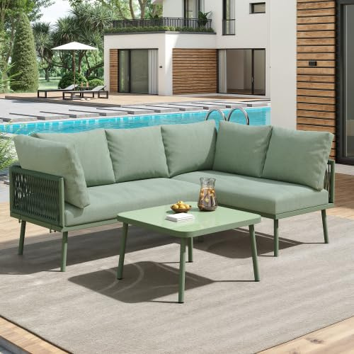 Huayz Gartenmöbel Set, Balkonmöbel Gartenlounge Set für 3-4 Personen, Tisch & Kissen, L-förmiges Terrassenmöbel, Ecksofa-Set aus Eisen, Lounge Sitzgruppe, Outdoor, für Terrasse, Balkon, Garten