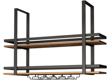 GFRWKCEX Ceiling Shelves Hanging Wine Racks Upside Down Wine Glass Holder Plant Flower Pot Stand Metal Organizer Shelves for Bar Cafe Restaurant(120x30x80cm)