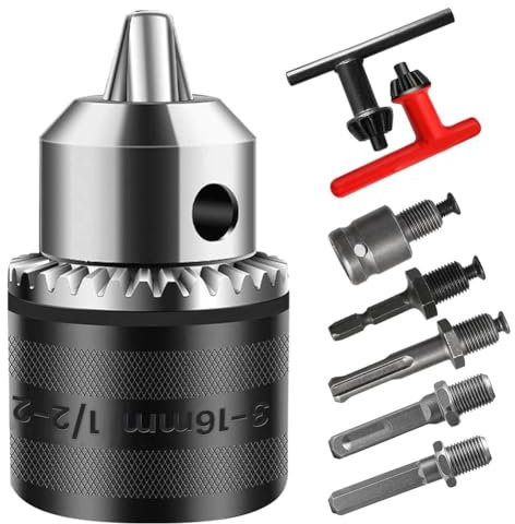 Vocdikficy Adaptador de Portabrocas de 3-16 mm, 1/2-20UNF, para Destornillador de, Taladro Eléctrico o Taladro Percutor, Llave de Portabrocas de 16 mm
