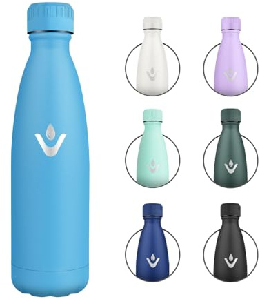 Garrafa Termica 500ml, Botella Termica con Doble Pared, Botella Termo Reutilizable y A Prueba de Fugas, Botella Agua Acero Inoxidable sin BPA para Oficina, Escuela, Deporte, Senderismo, Aire Libre