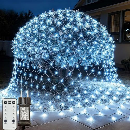 LED Lichternetz, 4.5 * 1.5M 300 Weihnachten Lichterkette Außen Netz mit Stecker,Lichterkette Netz mit Fernbedienung & Timer 8 Modi,Weiße LED Netz Weihnachten für Büsche Garten Zimmer Balkon Wand