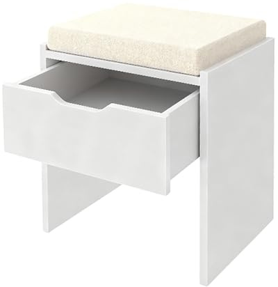 Claiks Hocker Schminktisch mit Stauraum, Schminkhocker Leinen, Sitzhocker gepolstert, Make-up Hocker für Schminktisch, Ankleidezimmer, Schlafzimmer, Weiß