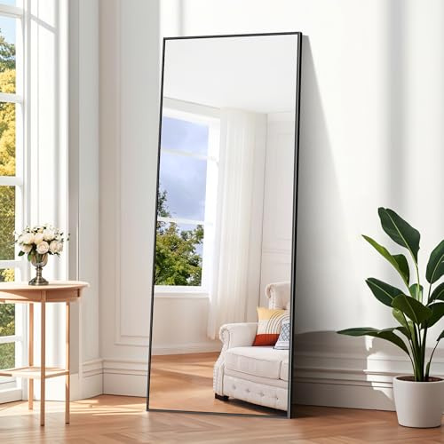 COFENY Full Length Mirror, 165 x 60 cm Black Mirror Full Length with Aluminum Frame, Large Mirrors Wall Standing, Leaning or Hanging, Long Mirrors for Bedroom, Living Room