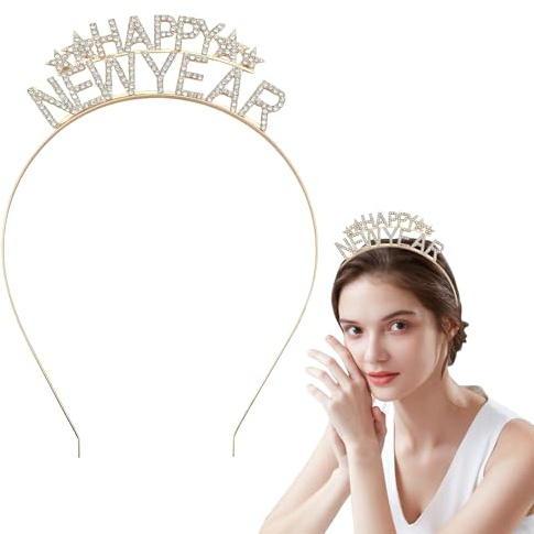 Silvester Haarreif,Happy New Year Haarreif,Neujahrs Kopfschmuck,Accessoires Silber Schmuck,Damen Haarschmuck Jahr,Stirnbänder Neujahrs Stirnband 18 * 13cm,für Geschenk,New Year Party