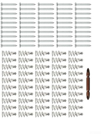 Feeshoppher Lot de 100 chevilles autoperceuses en zinc pour cloison sèche, chevilles creuses et vis en acier au carbone très résistant pour accrocher des étagères, des miroirs, des cadres photo, des