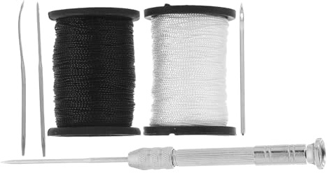 FONDOTIN Set da Cucito Punteruolo in Lega di Alluminio Aghi per Cucire a Mano 7 Pezzi Fili Nero e Bianco Strumenti per Riparazione Tappezzeria Borse e Rilegatura Libri Kit Artigianale