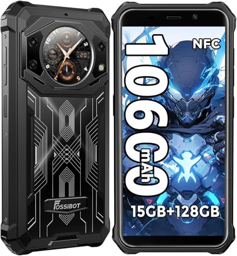 FOSSiBOT F101 Pro Téléphone Portable Incassable 10600mAh 15Go + 128Go/1To Smartphone Incassable Écrans Doubles 5,45 + 1,32 Caméra 24MP Android 13 4G Dual SIM Octa Core/IP68/IP69K/OTG/NFC (Noir)