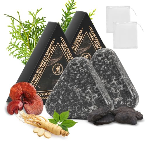 2 Pains Shampoing Solide Triangulaire, Unbottled Shampooing Solide Noir Aux Feuilles De Essence Végétale pour Nettoie Le Cuir Chevelu, Nourrit Les Racines Des Cheveux Et RéPare La Fibre Capillaire