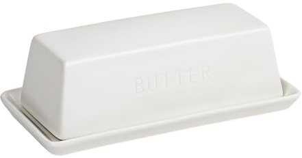 HILLSPRING Butterdose aus Keramik für schmale Butterriegel & Buttersticks – Butterschale mit Deckel – spülmaschinengeeignet – Weiß