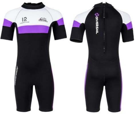 Girls,XL,Traje de Neopreno 2,5 mm de Dos Piezas para Niños y Niñas, Conjunto con Chaqueta con Cremallera Frontal y Pantalones Cortos, Traje Térmico con Protección Solar UPF 50+ para Surf, Natación
