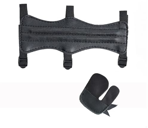 Armskydd bågskytte bågskytte PU-läder arm skydd underarm säker för båge utomhus skytte träning tillbehör 3 hål rem (svart set 1)