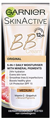 Garnier Skinactive BB Cream Crema Viso Idratante Perfezionatrice Tutto in 1 SPF15 Tonalità Medio-Scura - Flacone da 50ml