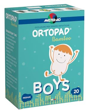 MASTER AID Ortopad Boys Medium - Cerotti Colorati Oculari per Bambini - Cerotto Occlusore Occhio Bambini per il Trattamento di Occhio Pigro e Strabismo - 1 Confezione da 20 Pezzi - 7,6 x 5,4 cm