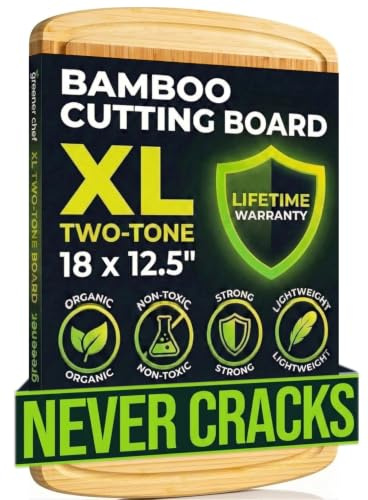 Greener Chef Luxury Bamboo Cutting Board (Extra Large) with Vertical Grain Strength Technology - Non Toxic, Spacious and Lightweight 18 XL Chopping Board Gift - Replacements for Life